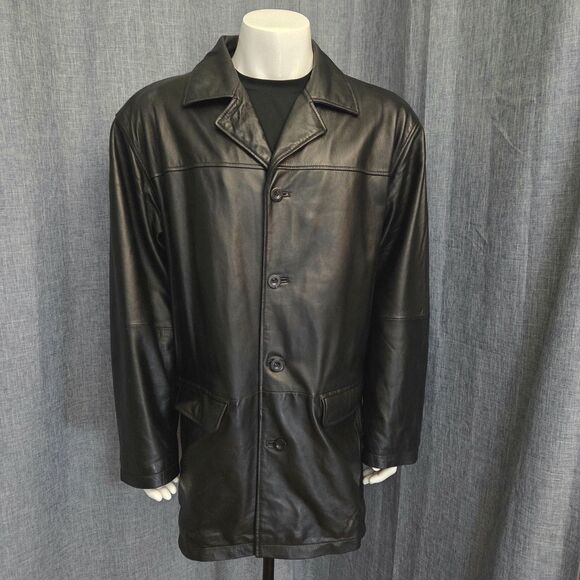 Massini Collection Soft Leather Car Coat Men's XL Black Button-Up Quilt Lining - Picture 2 of 13